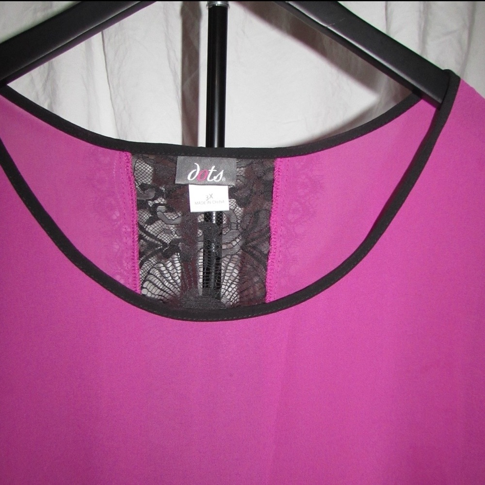 Dots Fuchsia and Black Lace Women's Blouse - Picture 3 of 4
